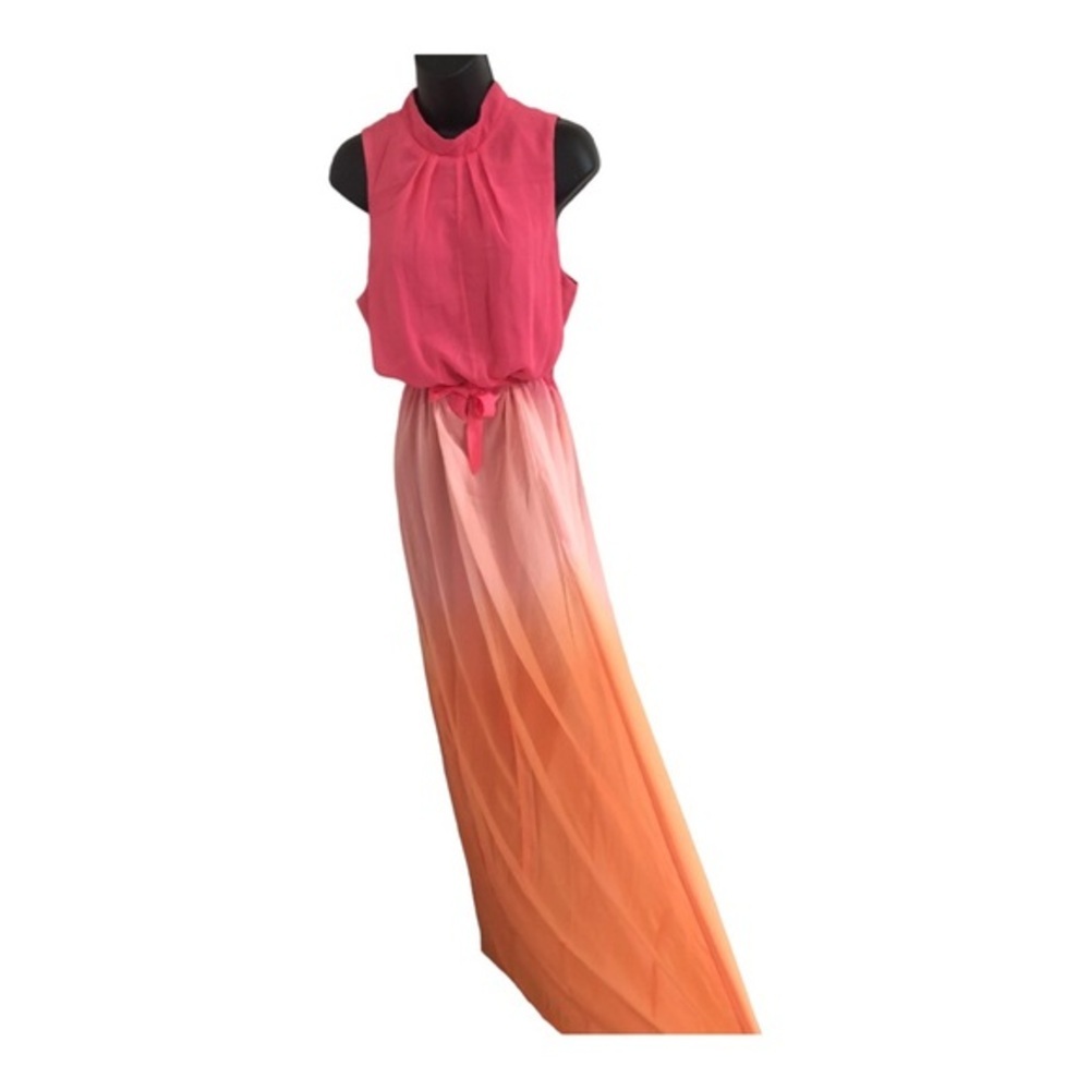 Sleeveless Pink to Orange Ombre Maxi Dress